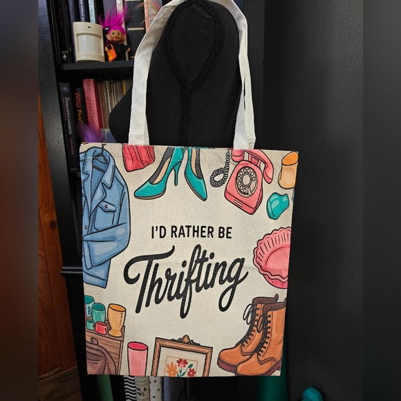 NWOT "I'd Rather Be Thrifting" Canvas Tote - Picture 2 of 2